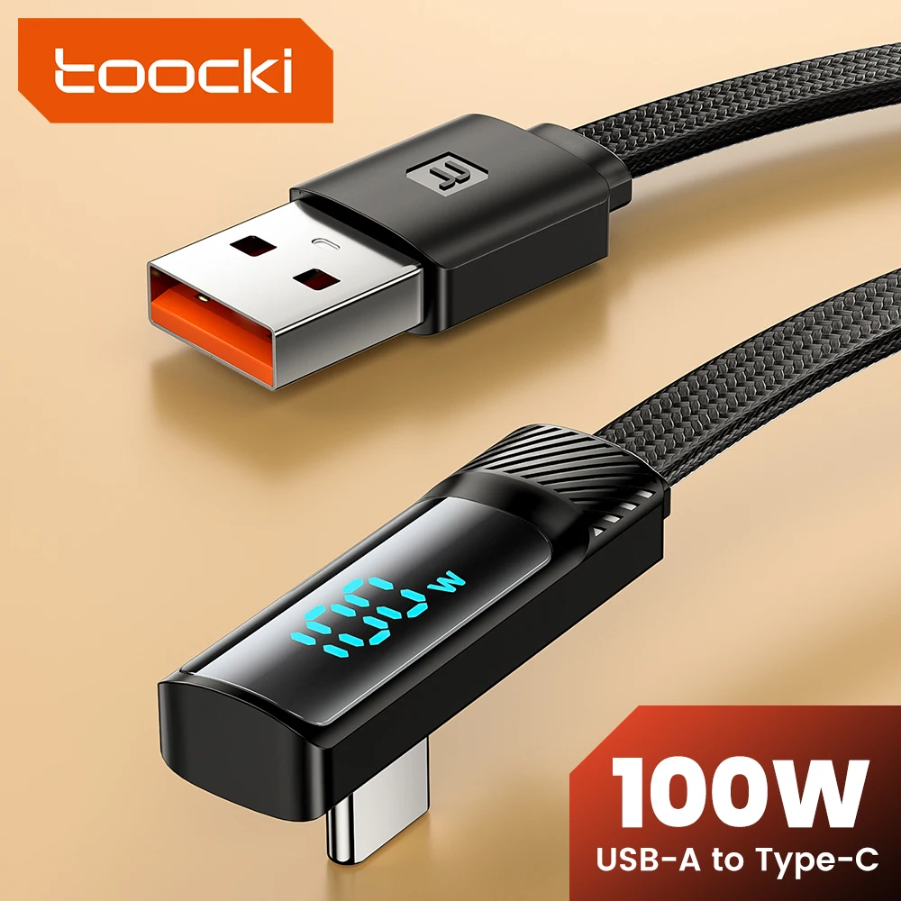 

Toocki 100W USB Cable Fast Charging Charger 90 Degree Transparent Elbow Cord Wire for Samsung Xiaomi Macbook Type C Data Cable