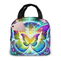 butterfly fashion portable insulated canvas lunch bag beautiful butterfly thermal food picnic lunch boxs for school office