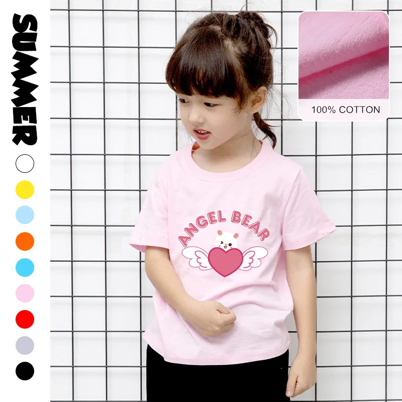 

Kids Love T-shirt for Girls Summer Teenager Children's Clothes Short-sleeved 100% Cotton Breathable Cartoon Print Tops 1-14Year