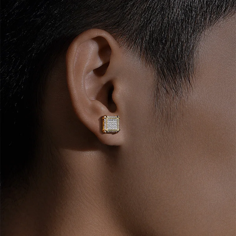 Мужские серьги золотого цвета Iced Out в стиле хип-хоп рок хрустальные с резьбой для