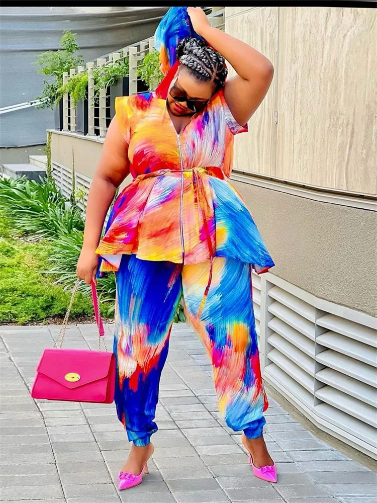 Plus Size Women Clothing Two Piece Set Hoodies Tie Dye Casual Loose Top and Pants Matching Suit Wholesale 3xl 4xl 5xl 6xl