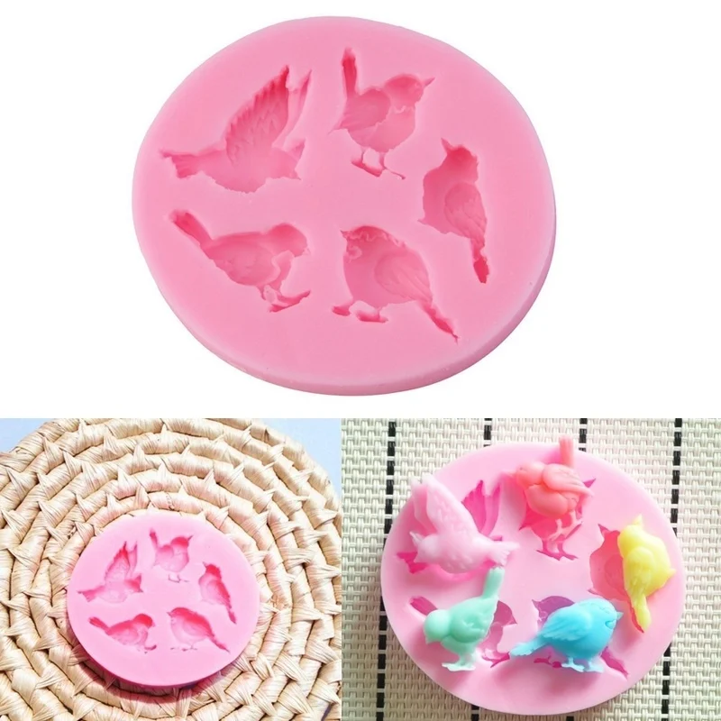 

DIY Handmade Five Bird Silicone Mold Cake Cookies In Different Poses Convenient and Simple