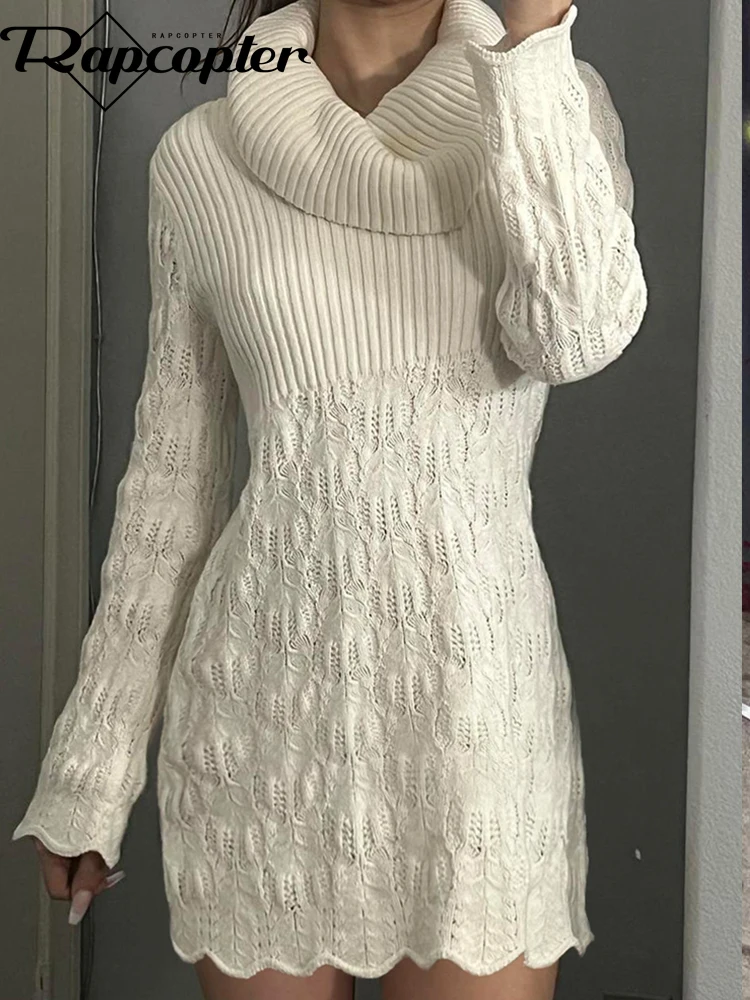 

Rapcopter y2k White Knitted Autumn Winter Dress Full Sleeve Women Fairycore Vintage Slim French Night Dress Warm Korean Harajuku