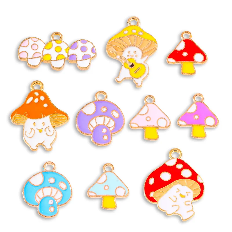 

20Pcs/Set Cute Colorful Mushroom Enamel Necklace Pendant for Women's Girls Bracelet Keychain DIY Jewelry Making Charm Ornaments