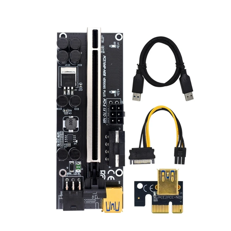 

1PC PCI-E Riser Board 1X to 16X GPU Extender Riser Card PCI-E USB 3.0 GPU Adapter with 6pin Interface, Black