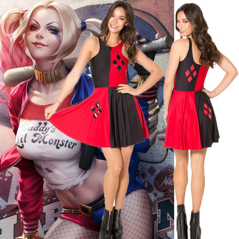 

Платье для косплея клоуна для красивых девушек, двустороннее женское цельное плиссированное платье без рукавов, костюм для Хэллоуина