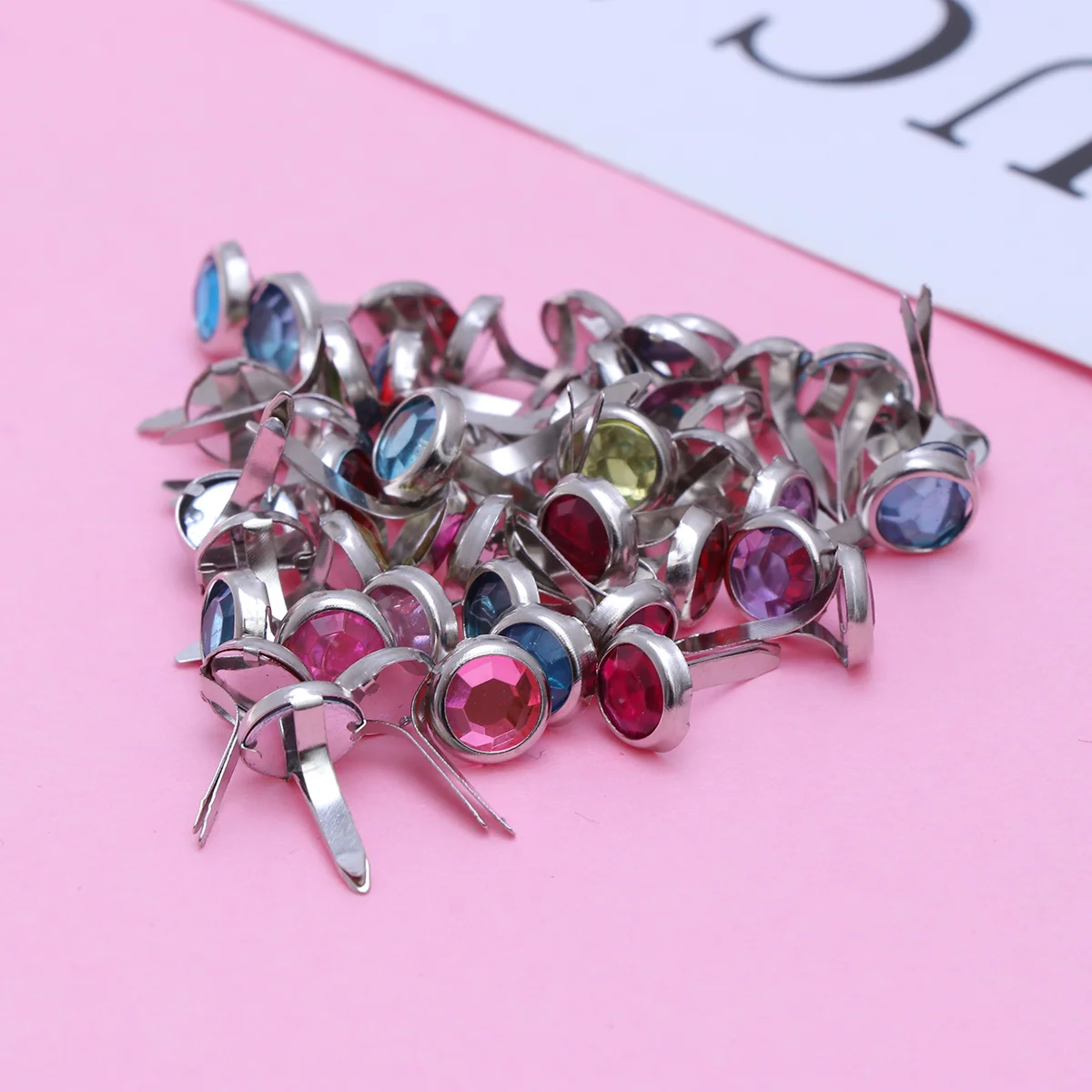 

50pcs Mini Brads Practical Assorted Colors Cyrstal Metal DIY Paper Fasteners