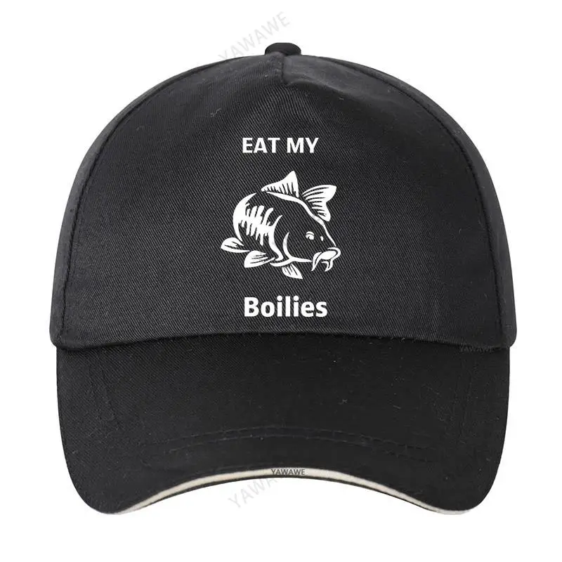 

Black Casual Boys Printed Fish caps EAT MY Boilies Fashion yawawe print Unisex Snapback hats