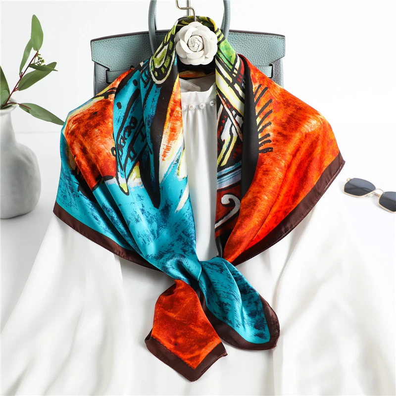 

Роскошная брендовая шелковая атласная квадратная искусственная бандана, Женская шаль, шейный платок, платок 90 см