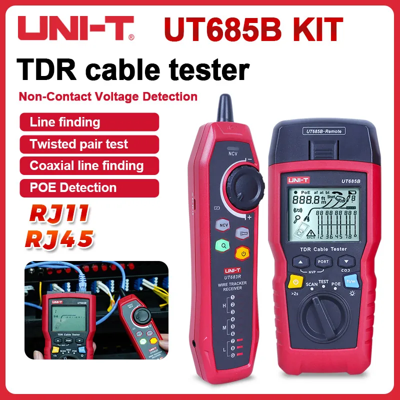 

UNI-T UT685B KIT Handheld TDR Cable Tester POE Network Cable Length Sequence Detector RJ11 RJ45 LCD Display Line Finder