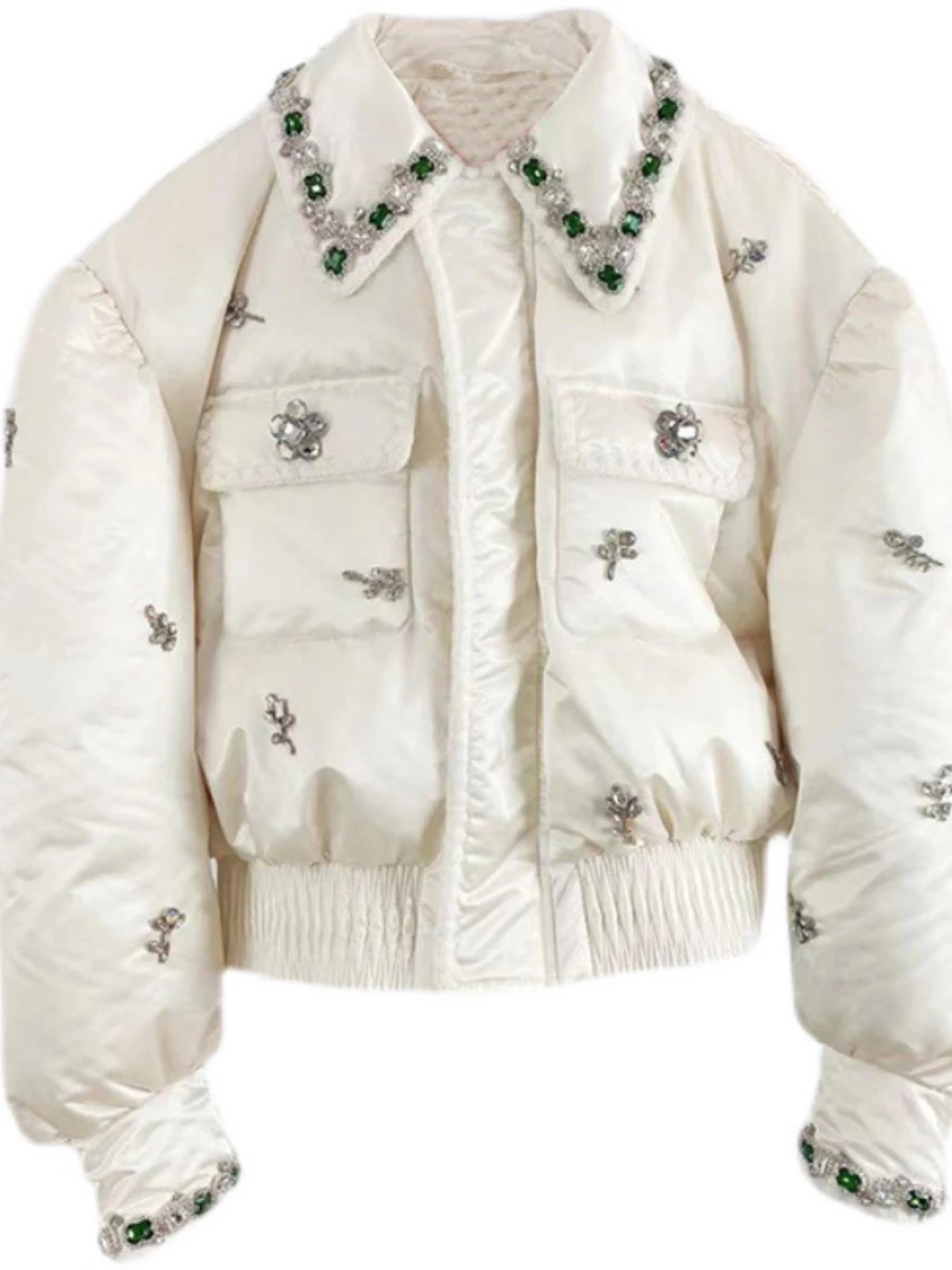 Heavy Industry Colorful Diamond White Down Jacket Coat Women 2022 New Winter Fashion Temperament Thickening Warm Puffer Jacket