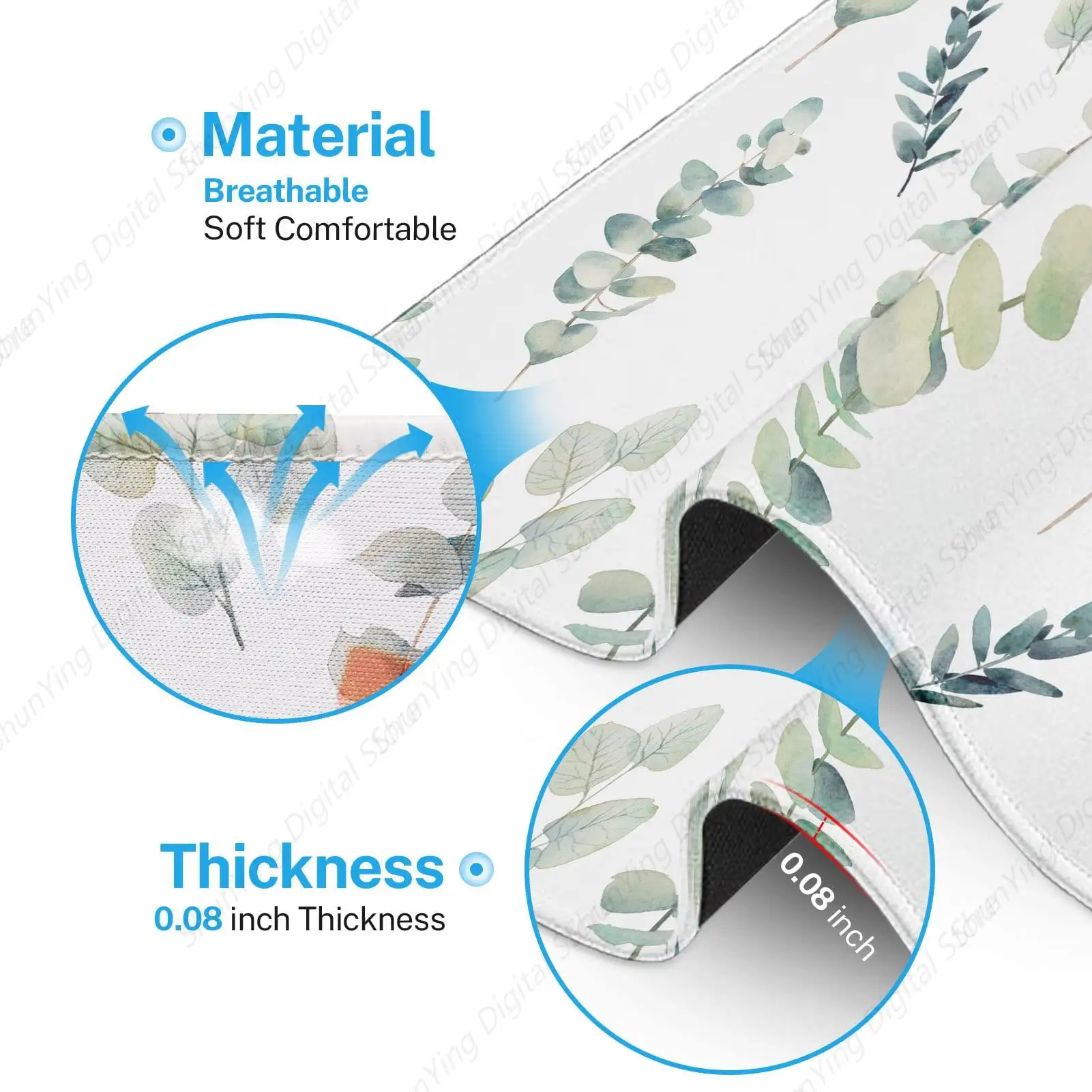 Квадратный коврик для мыши с акварельным эвкалиптовым узором ноутбуков