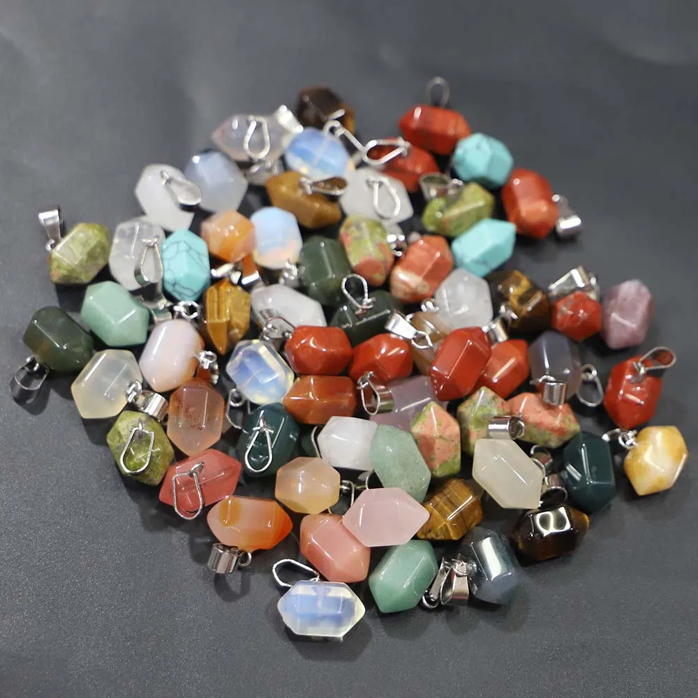 

Creative Fashion Natural Stone Agate Crystal Hexagon Post Bullet Double Head Pointed Pendant Jewelry Accessories Wholesale 24Pcs