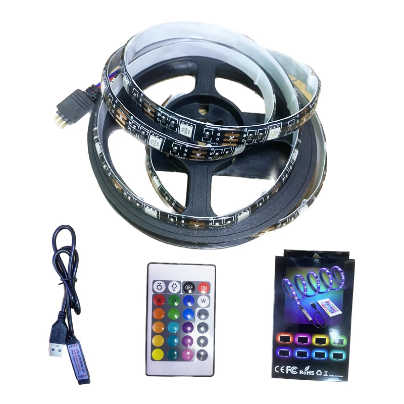 

USB DC5V RGB 30Leds Waterproof IP65 Black PCB 5050 1m Led Strip Light Tape PC TV Backlight Remote Controller Lamp For Decoration