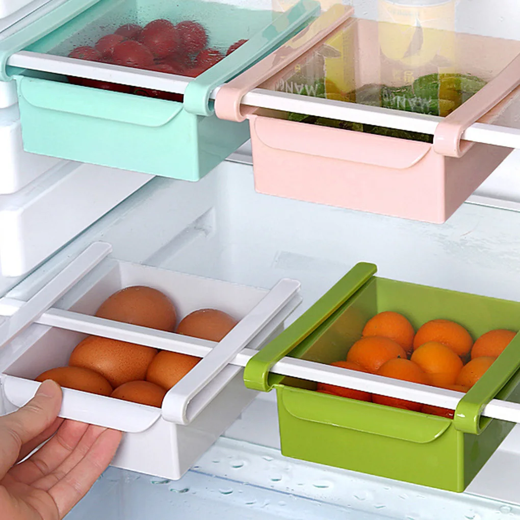 Kitchen Fridge Freezer Slide Drawer type Space-saving Storage Organizer Rack Shelf Holder Storage Boxes Plastic Box
