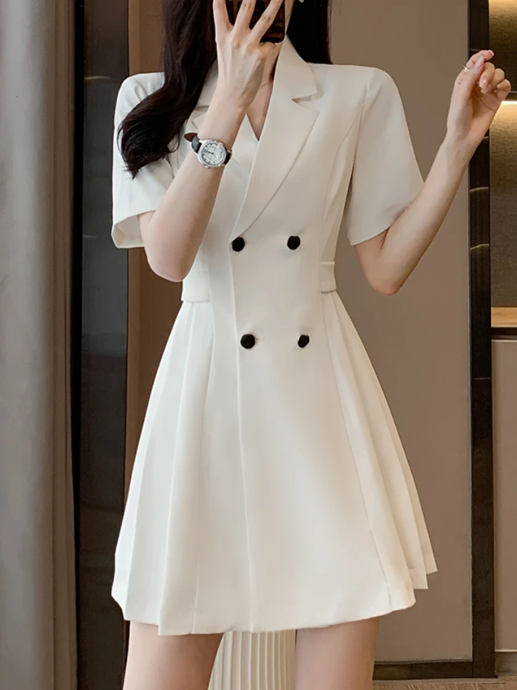 

Summer Women Vintage A-Line Midi White Dress Slim Casual Formal Elegant Black Robe Korean Fashion Female Vestidos Mujers New