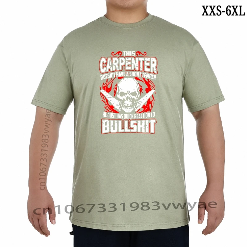 

Bullshit Skull Tshirt Gothic Design Men Tshirt Carpenter Doesn't Have A Short Temper Letter T Shirts Punk Hip Hop Streetwear