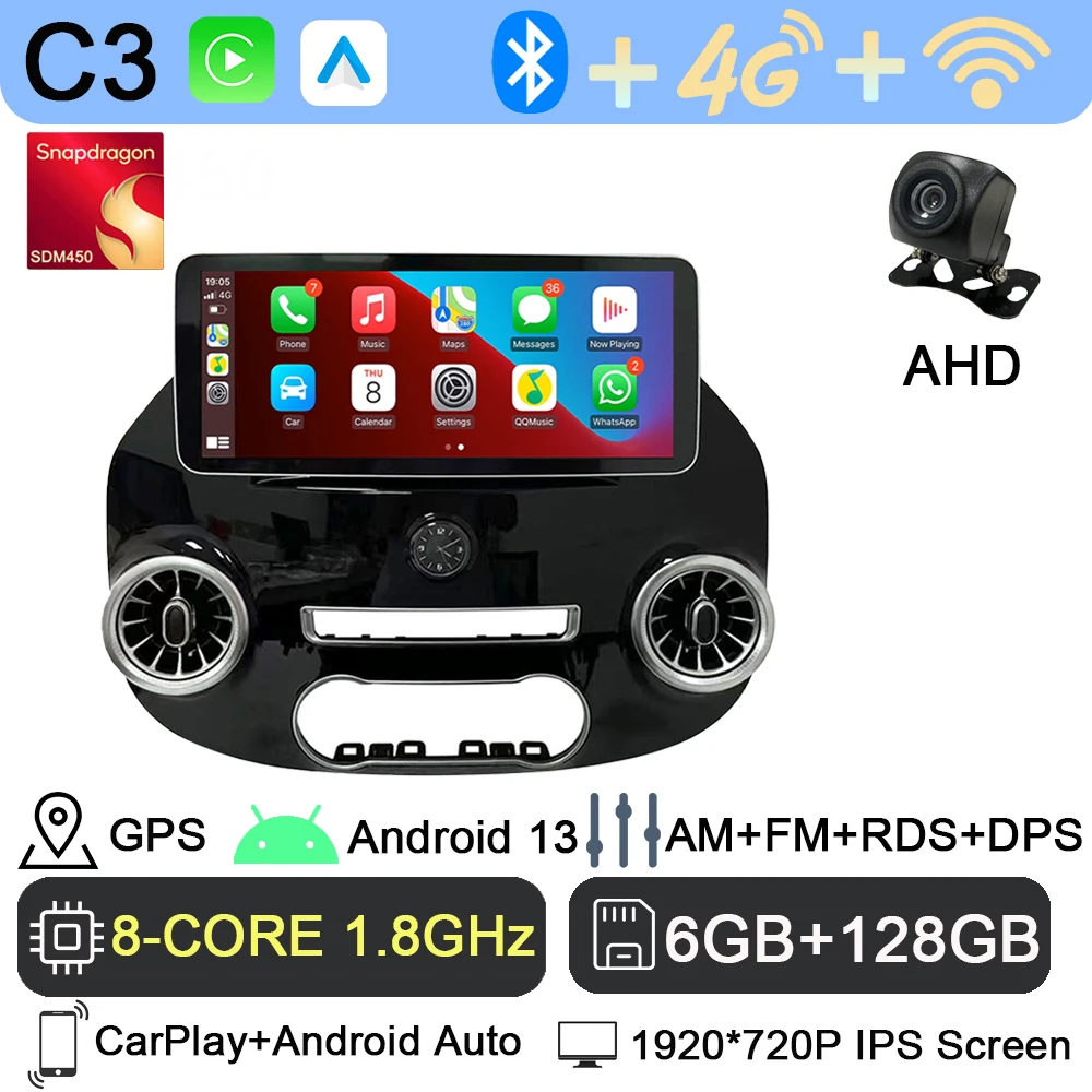 

12,3-дюймовый Android 13 для Mercedes Vito W447 2016-2021 Автомобильный радиоприемник Мультимедийный видеоплеер GPS Радио 4G CarPlay Навигация WIFI GPS