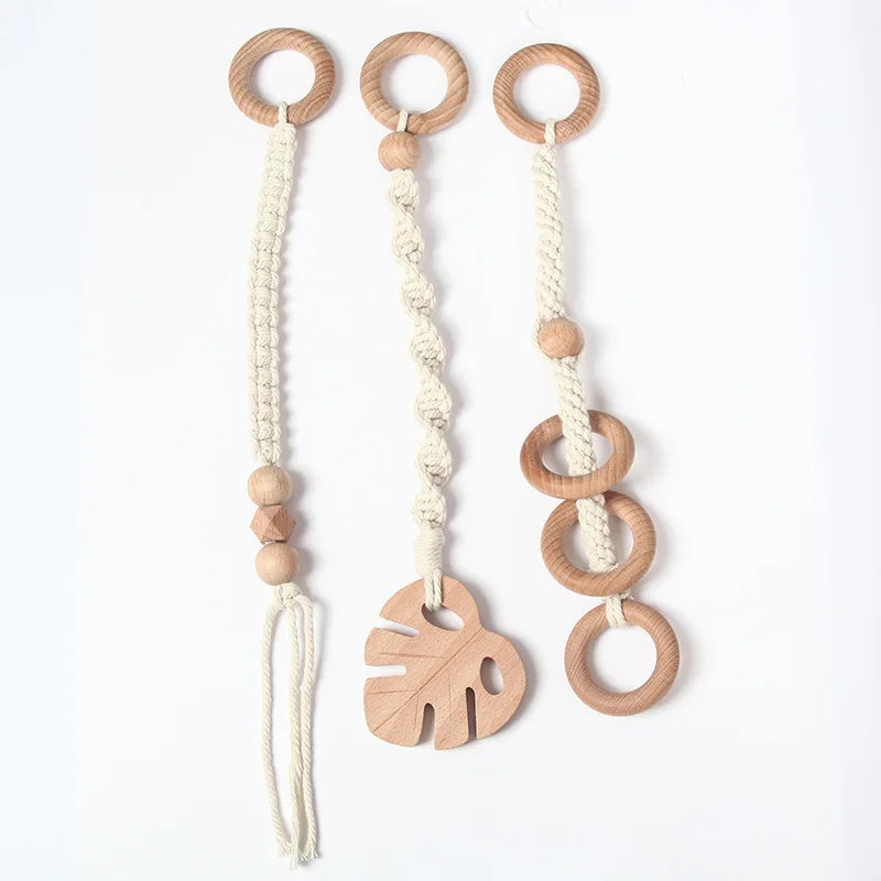 

Crochet Baby Wooden Teether Soothe Toy Nipple Anti-Drop Cotton Rope Gymnastic Rack Hanging Decoration Birthday Gift