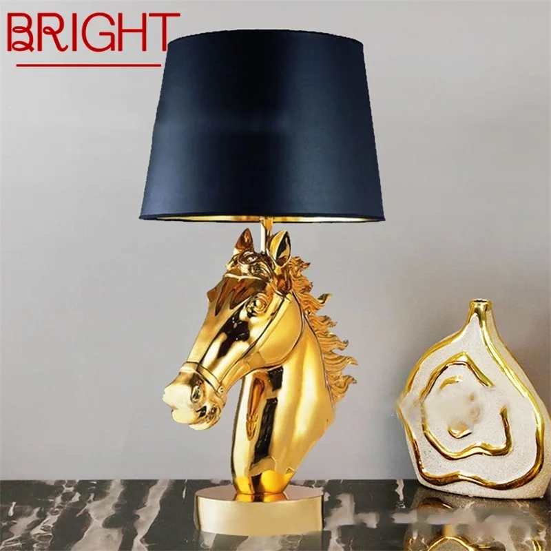 

BRIGHT Nordic Table Lamp LED Creative Vintage Resin Horse Head Shape Desk Lights for Home Living Room Bedroom Bedside Decor