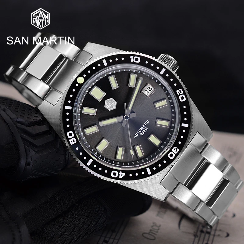 

San Martin 62MAS V4 Stainless Steel Dive Automatic Men Watches Sapphire 200M Waterproof Luminous Applied Logo Watch Relojes