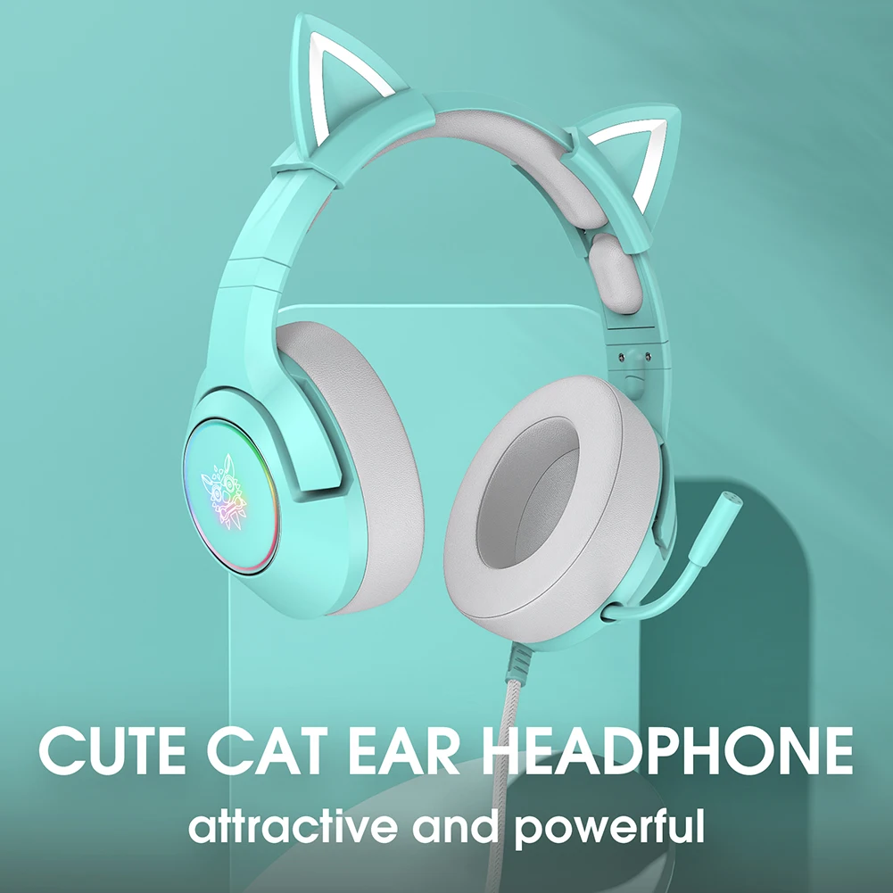 

For ONIKUMA K9 Wired Cat Ears Headphones Stereo Music Headset Microphone 7.1 Surround with RGB Atmosphere Light for PC Gamer