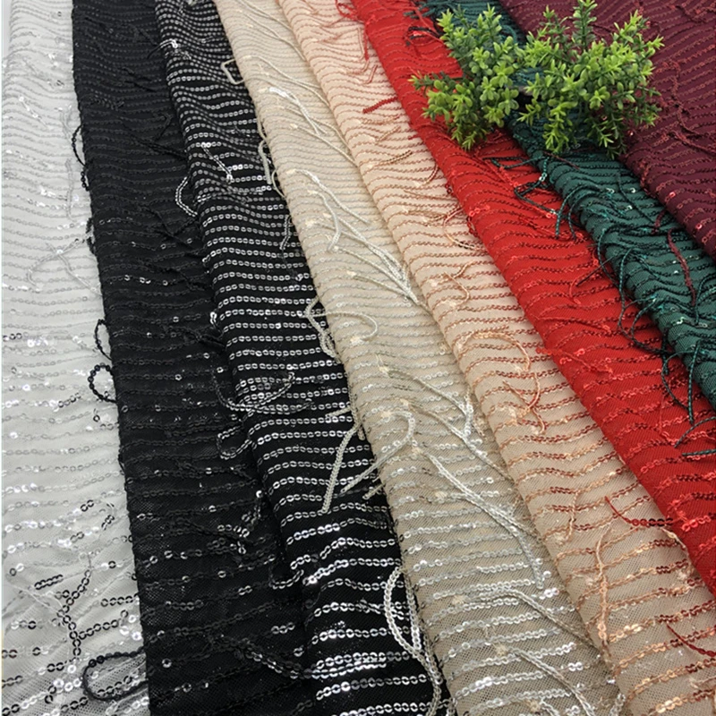 Ткань с блестками DIY 3 мм, вышитая эластичная тюль, женское Полосатое вечернее платье шириной 125 см