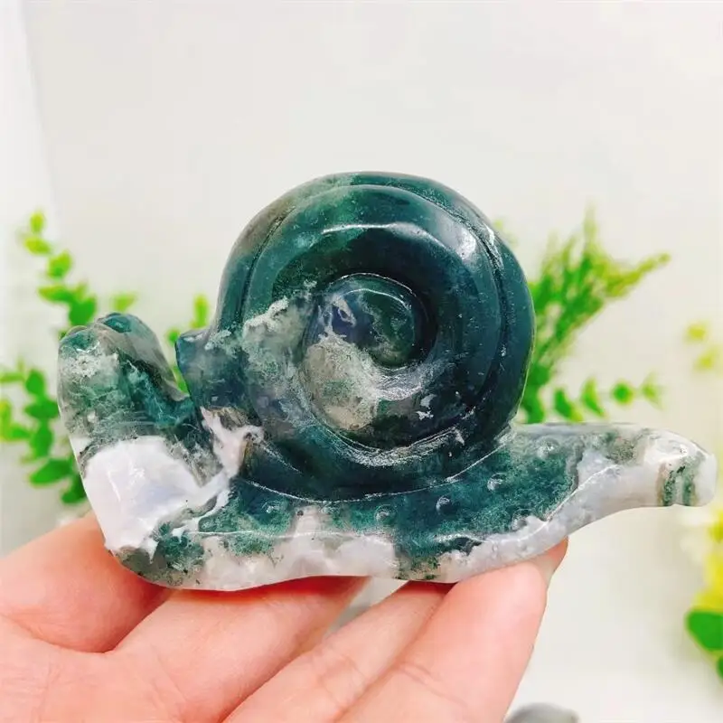 9 см Натуральный Мох агат кристалл улитка резьба искусственное исцеление