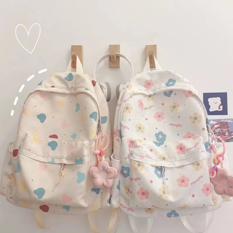 

Cartoon Print Floral Backpack Women Harajuku Y2k Student Preppy Schoolbags Japanese All Match Kawaii Backpacks
