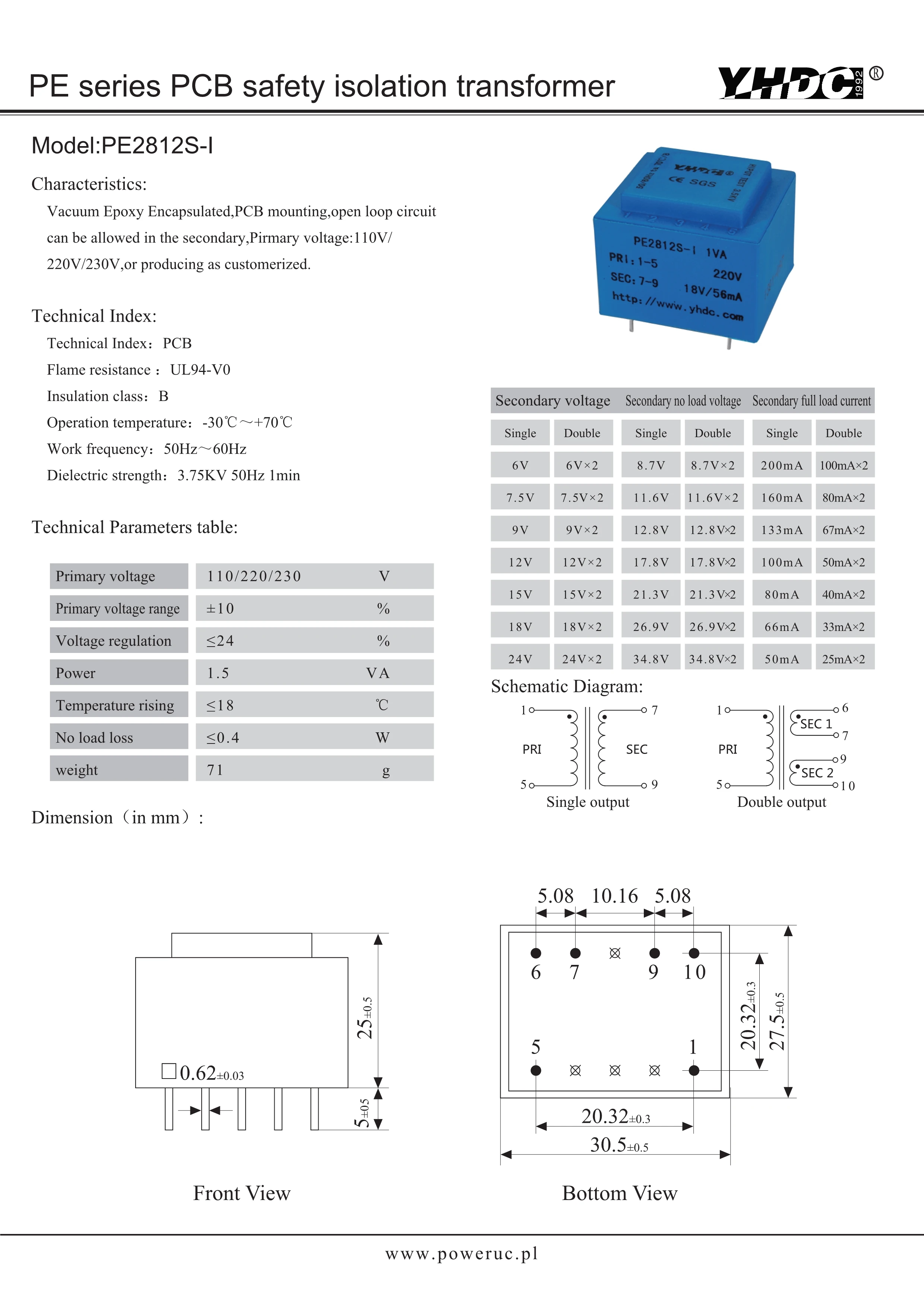 PE2812S-I Power 1.5VA 110V/12V Expory resign encapsulated safety isolating transformer | Обустройство дома