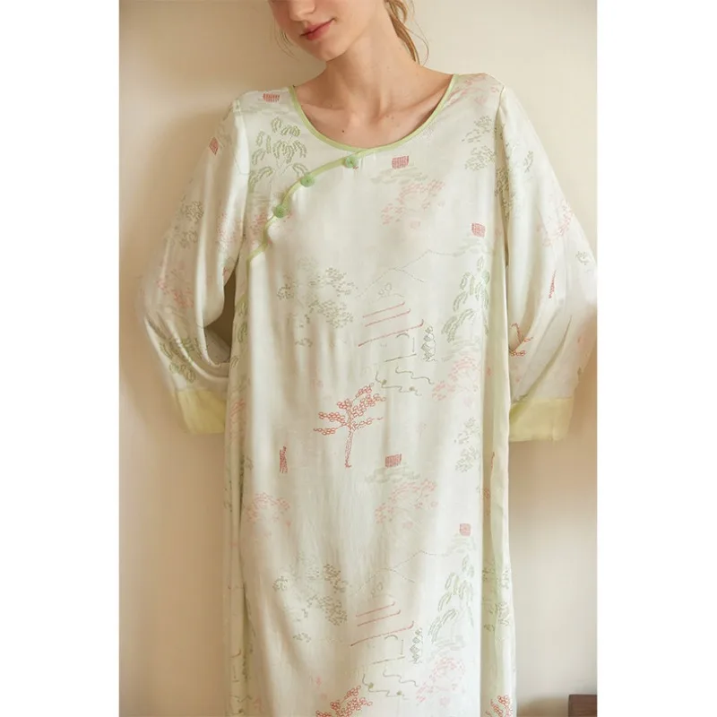 2024 летние атласные ночные рубашки в китайском стиле элегантная женская ночная