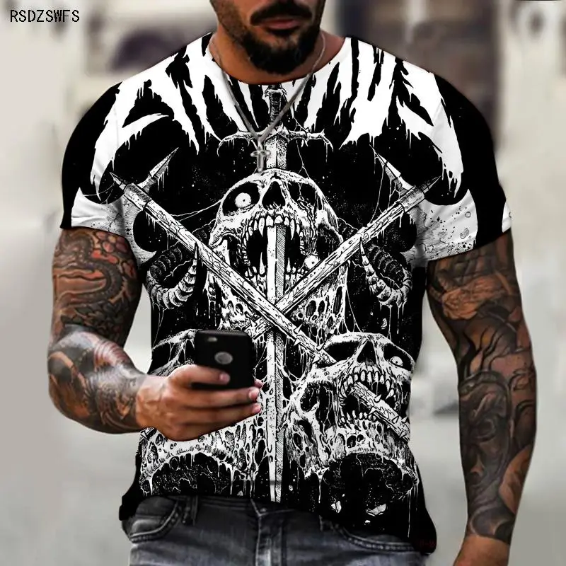 

Cruel Skull Pirate 3D Printing Pattern Men's T-shirt Round Neck Design Fashion Street Domineering Clothing Large Size 5XL