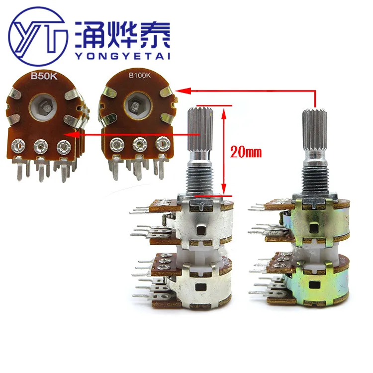

YYT 2PCS Audio volume amplifier 148 type 16 type B50K B100K long life quadruple potentiometer 10%
