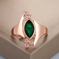 new creative trendy rose gold geometric rings for women shine green marquise cz stone inlay fashion jewelry party gift ring