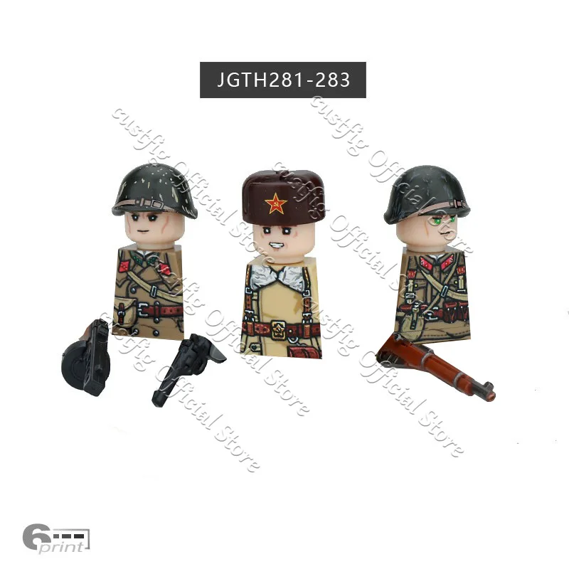 Фото Конструктор MOC: Фигурки советских солдат, офицер пехоты Красной Армии, шлем, пистолет ППС, аксессуары, DIY-блоки, игрушки для мальчиков, подарок №2
