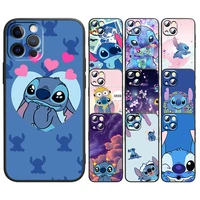cartoon cute stitch case for apple iphone 14 13 12 mini 11 xs pro max x xr 8 7 plus se 2020 soft tpu black phone cover