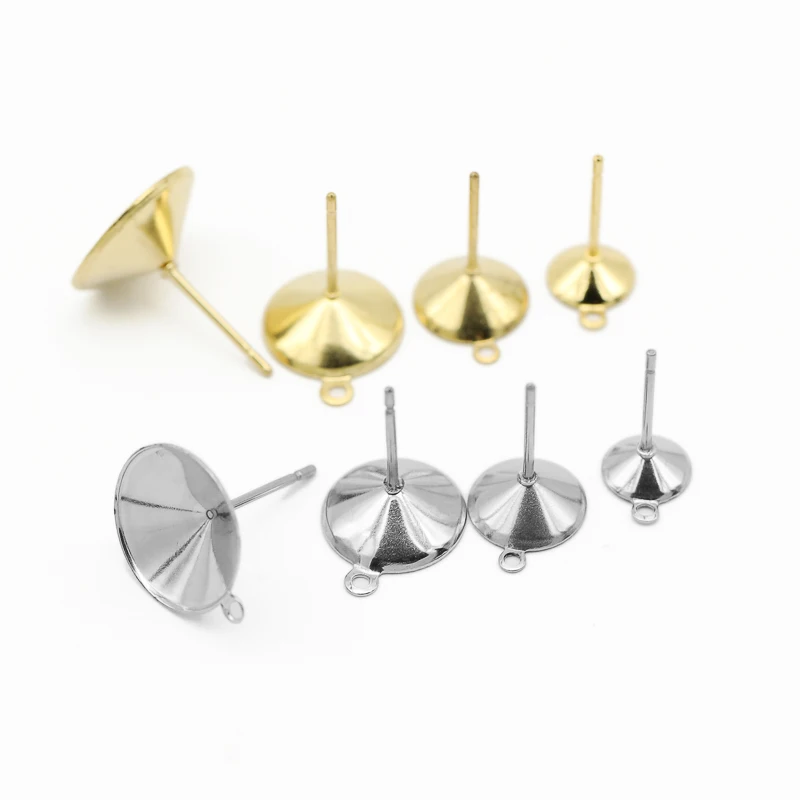 

20pcs/lot 6/8/10/12mm Stainless Steel Earring Settings With Hole Cabochon Base Bezel Trays for DIY Ear Jewelry Making Findings