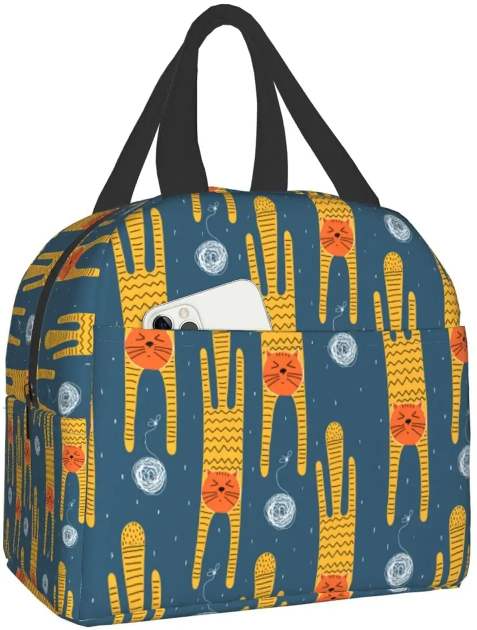 

Ланч-бокс с рисунком забавного кота, изолированный многоразовый водонепроницаемый контейнер для еды с передним карманом для школы и пикник...