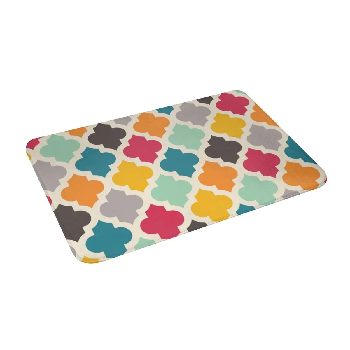 

Quatrefoil Lattice Pattern Bath Door Floor Mat Bohemian Anti-slip Rug Carpet Entrance Living Room Home Kitchen Antiwear Flannel