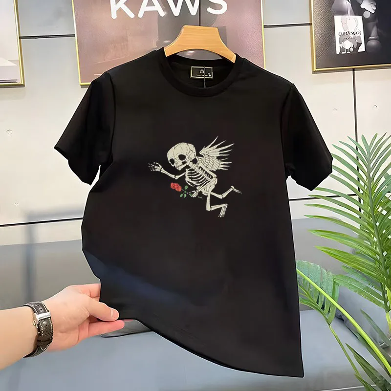 

2023 Casual Short Sleeve Skull Butterfly Tops Print T Shirt Men Fashion Summer Funny Women Tshirts Cartoon Graphic Tee T-Shirt