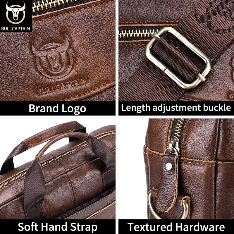 BULLCAPTAIN New Cowhide Men's Business Briefcase/Leather Retro Men's Messenger Bag/Large Capacity Leisure Business Bag/Handbag
