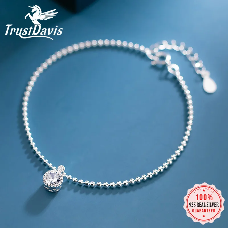 

Trustdavis настоящий минималистский 925 Стерлинговое Серебро Модный милый круглый CZ браслет из бисера для женщин Свадебная вечеринка Изящные Юве...