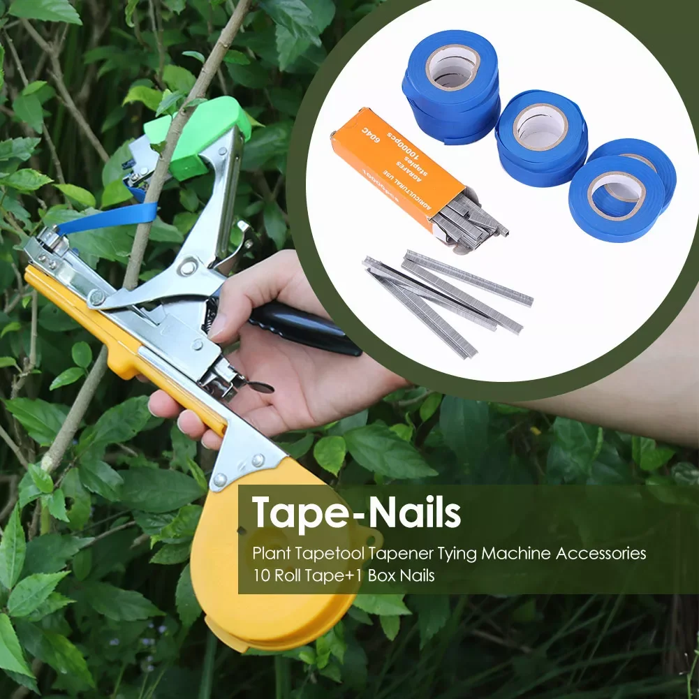 

10 Rolls Tape 1 Box Nails Tying Machine Accessories High Efficiency Matching with Strapping Machine for Vegetable Branch Banding