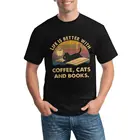 Life Is Better With Coffee Cats Books футболка с надписью для чтения 100% хлопковая футболка большая Милая Мужская футболка