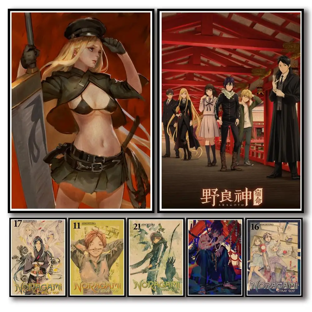 

50 Дизайнов аниме Noragami плакат из крафт-бумаги Yato Iki Hiyori, альтернативные художественные наклейки, Необычные наклейки на стену для дома, бара