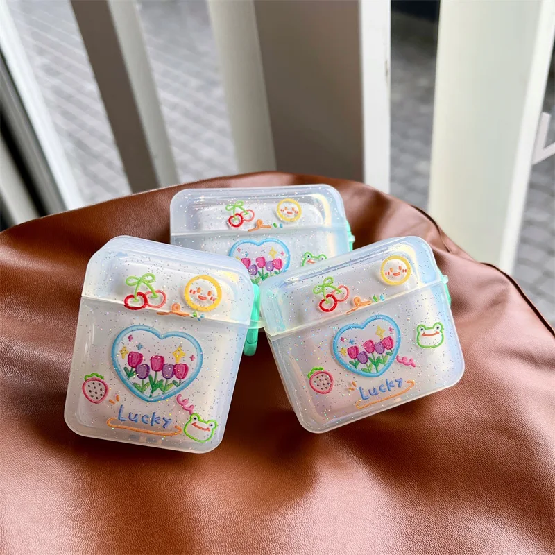 

Блестящий чехол в форме сердца с цветами для AirPods 1 2 3 Pro, чехол, Bluetooth-наушники, зарядный бокс, защитный чехол для Air Pods