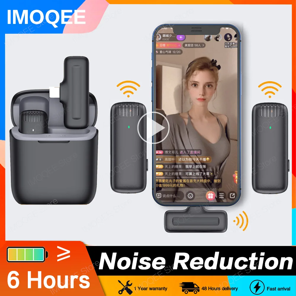 Professional Microphone Wireless Microphone Lavalier with Charging Compartment Recording Youtube Vlog Live for IOS Android J13