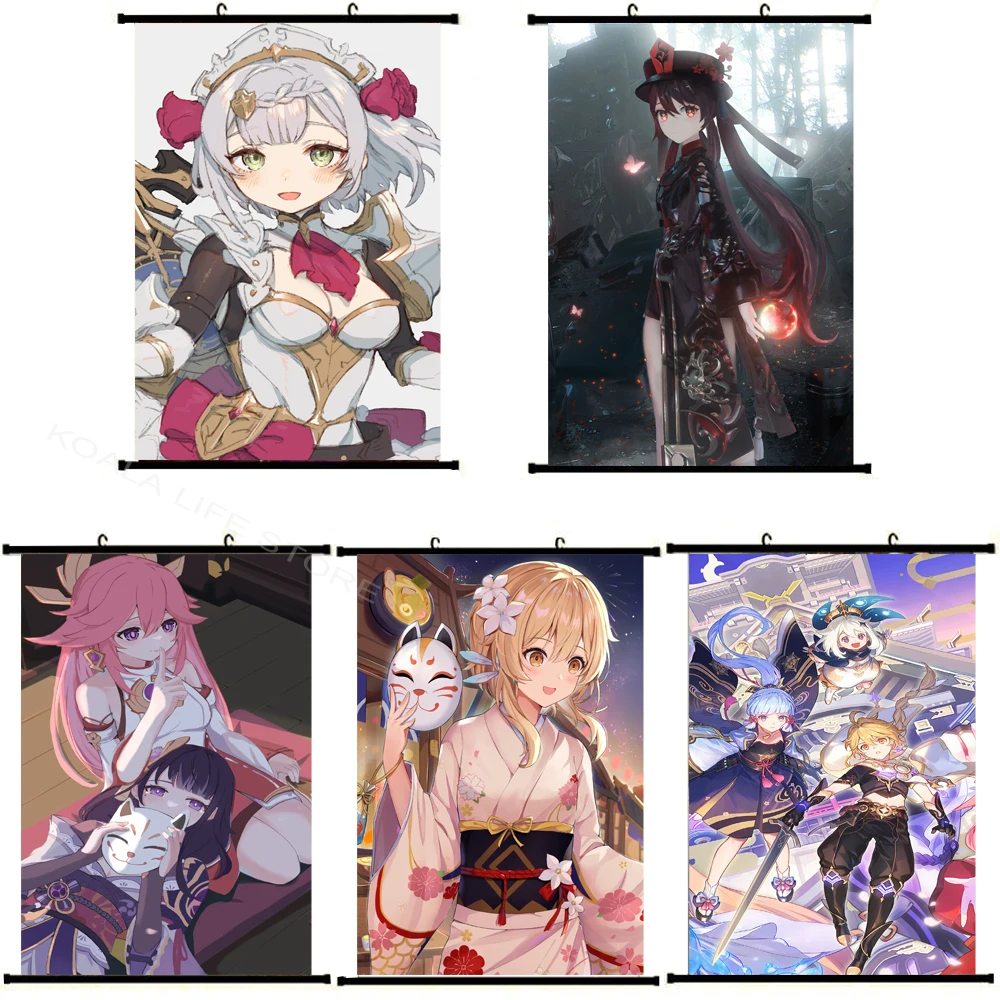 

Yunjin Shenhe Raiden Shogun Genshin Impact Scroll Painting 3D Print For Living Room Canvas Posters Wall Art Decor Hanging Scroll