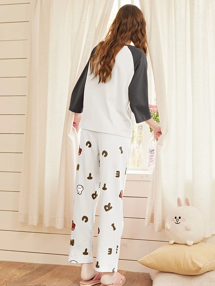Finteng пижамы с коричневым медведем женские весенне-летние хлопковые брюки