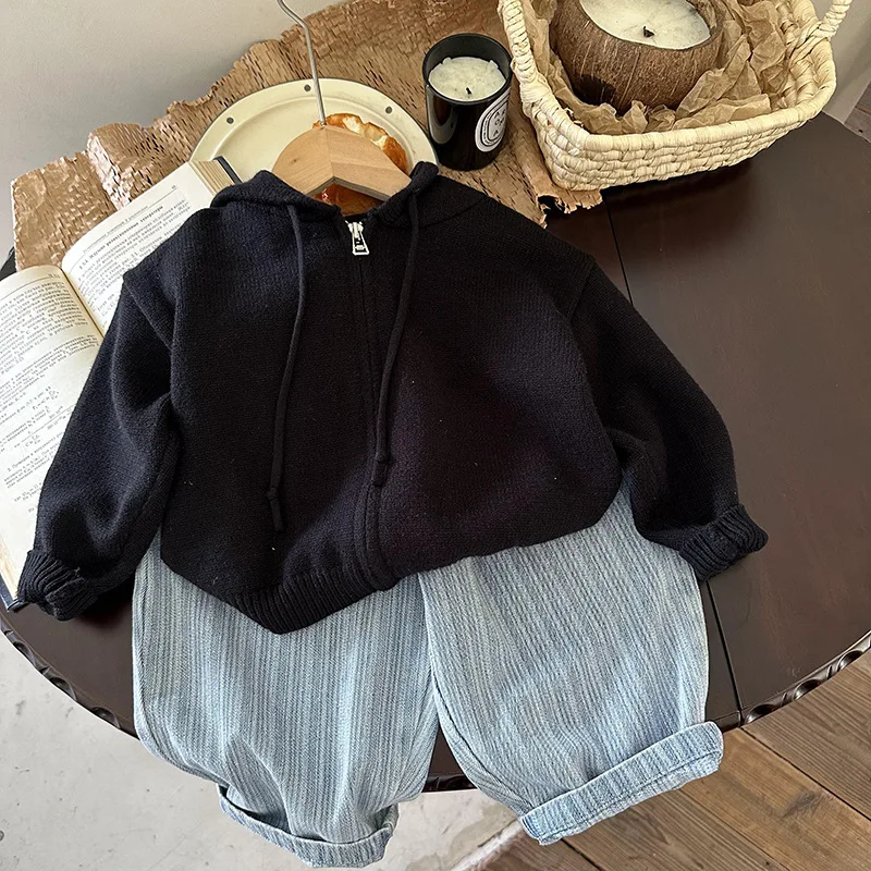 

Autumn New Children Long Sleeve Sweater Coat Baby Boy Girl Solid Casual Knitwear Kids Versatile Knitted Hooded Cardigan Jacket